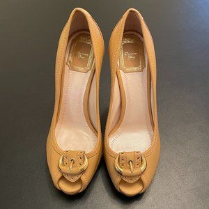 Christian Dior Beige Peep-toe Buckle Pumps – Size 6